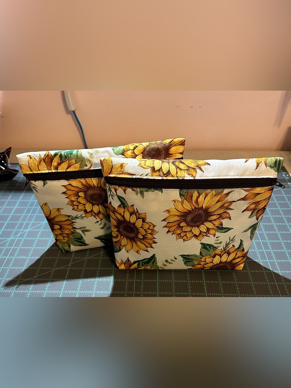 Sunflower Print Zipper Pouch Set of 2